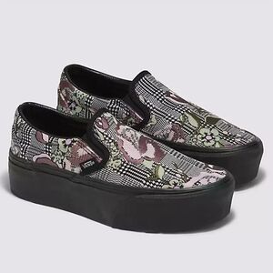 SOLD Vans Women's Black Tapestry Floral Slip-On Platform Shoes